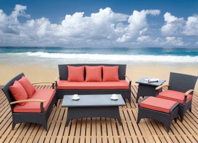 Outdoor Loveseat Furniture on Modern 6pc Outdoor Sofa Set W Footstool   Tables At Furniture Depot