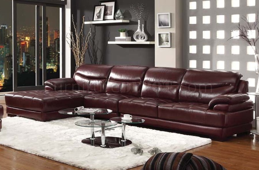 51130 Firas Sectional Sofa In Burgundy Split Leather By Acme