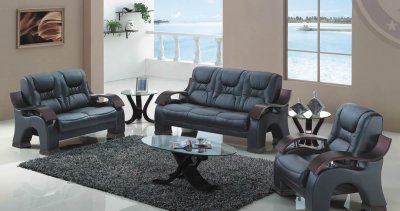 Black Bonded Leather 9025 Sofa w/Optional Loveseat & Chair