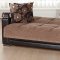 Brown Fabric & Dark Leather Base Convertible Sofa Bed w/Storage