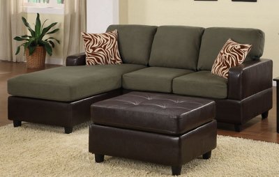 Sectionals on Sage Microfiber   Faux Leather Small Sectional Sofa W Ottoman At