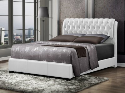 B143 Upholstered Bed in White Leatherette