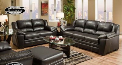 Black Bonded Leather Modern Sofa & Loveseat Set