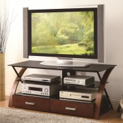 700770 TV Stand in Brown by Coaster w/Black Glass Shelves