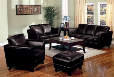 Dark Brown Bycast Leather Elegant Contemporary Living Room