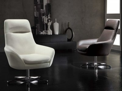 White Full Italian Leather Modern Swivel Chair