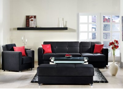 Elegant Convertible Sectional Sofa in Black Microfiber w/Options