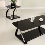 Black Glass Modern 3PC Coffee Table Set w/Metal Frame