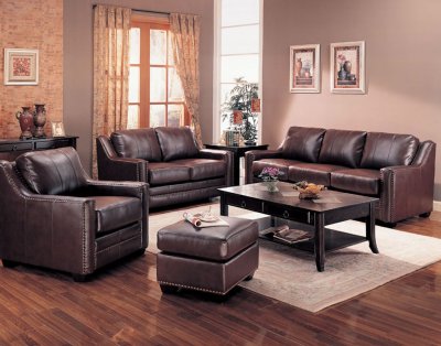 Brown Bonded Leather Contemporary Living Room Sofa w/Options
