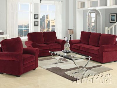 Red Velvet Fabric Modern Sofa & Loveseat Set w/Options