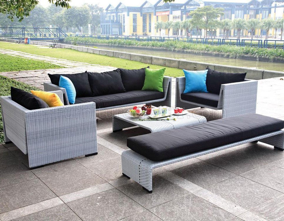 Grey Finish Modern 5Pc Outdoor Sofa Set