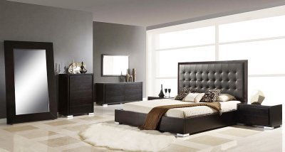 Wenge Finish Modern Bedroom w/Leatherette Headboard & Options