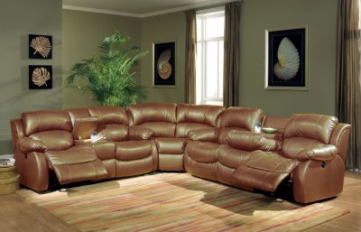 Transitional Brown Bonded Leather Sectional w/Recliner Mechanism
