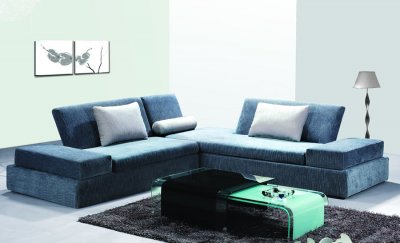 Modern Sectional Sofa in Blue Chanille Fabric