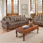 Textured Fabric Traditional Living Room w/Carved Wood Accents