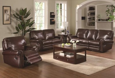 Modern Burgundy Leather Reclining Sofa & Loveseat Set