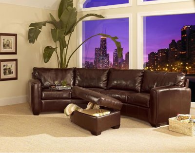 Curved Sectional Sofa & Ottoman Set in Dark Brown Bycast Leather