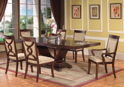 Brown Finish Modern 5Pc Dining Set w/Optional Arm Chairs