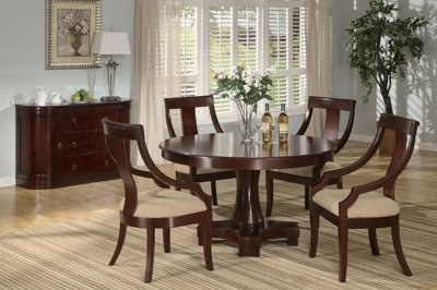 Deep Cherry Finish Classic Dinning Room W/Round Dining Table