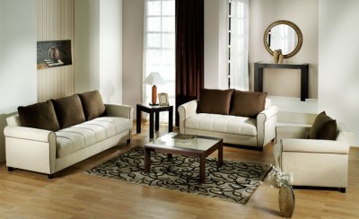 Beige Fabric Elegant Living Room w/Sleeper Couch and Storage