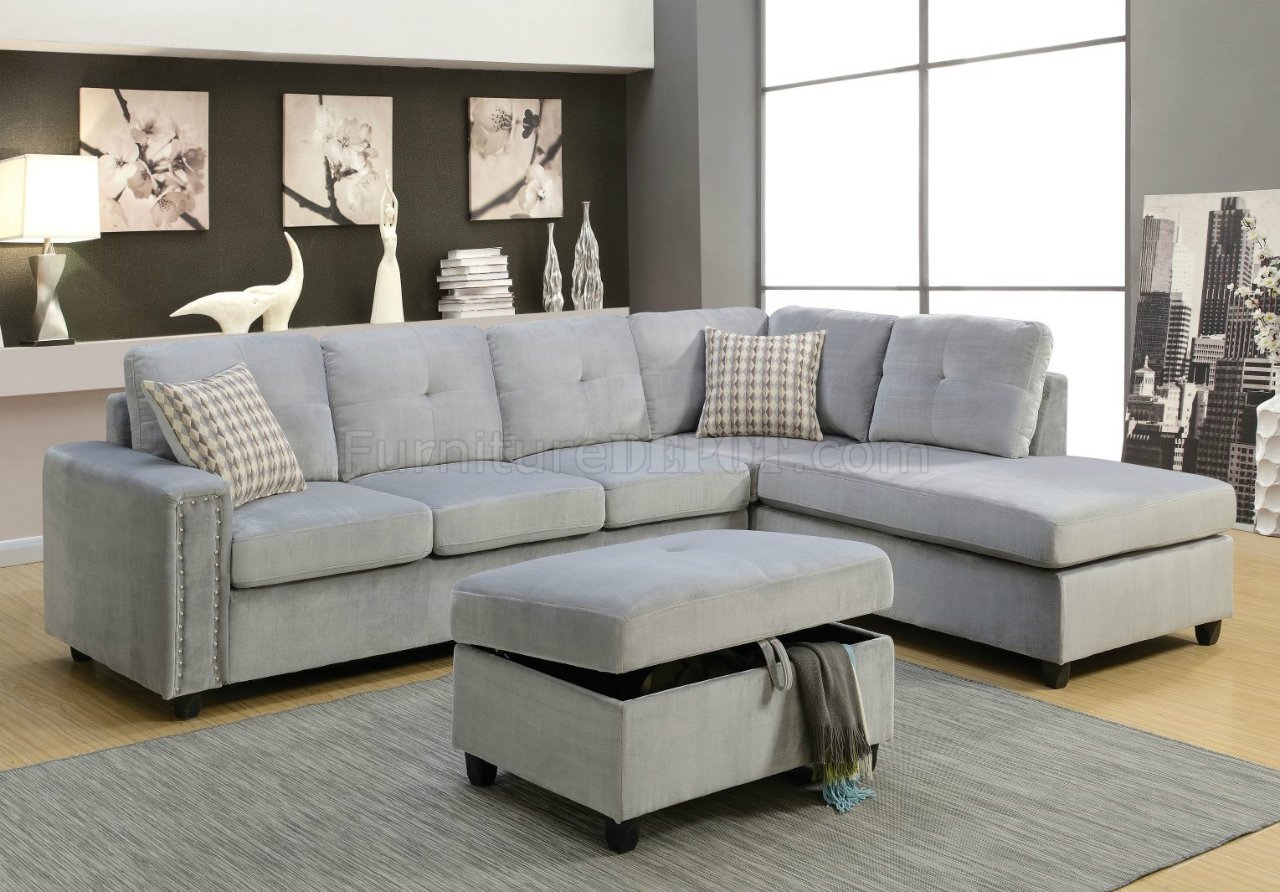 Belville Sectional Sofa 52710 in Gray Velvet by Acme w/Options