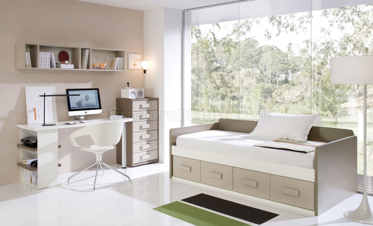 Two Tone Modern Storage Bed W Optional Desk Chest Shelf
