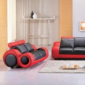 Black & Red Two-Tone Leather 3Pc Modern Living Room Set