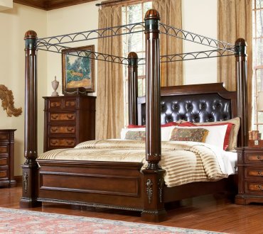 Warm Brown Finish Traditional Bedroom w/Canopy Bed & Options