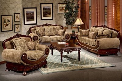 Light Brown Chenille Traditional Sofa w/Optional Items