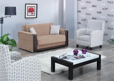 Denver Loveseat Bed in Beige Fabric w/Optional Accent Chairs
