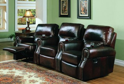 Home Theater Chairs on Tone Full Leather Home Theater Seats W Recliners At Furniture Depot
