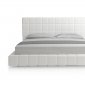 White Bonded Leather Modern Bed w/Oversized Headboard