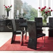 Black Eco-Leather Modern Formal Dining Room Table w/Chrome Legs