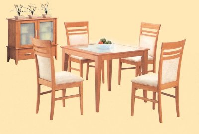 Oak Finish Modern 5Pc Dining Set w/Glass Top Table