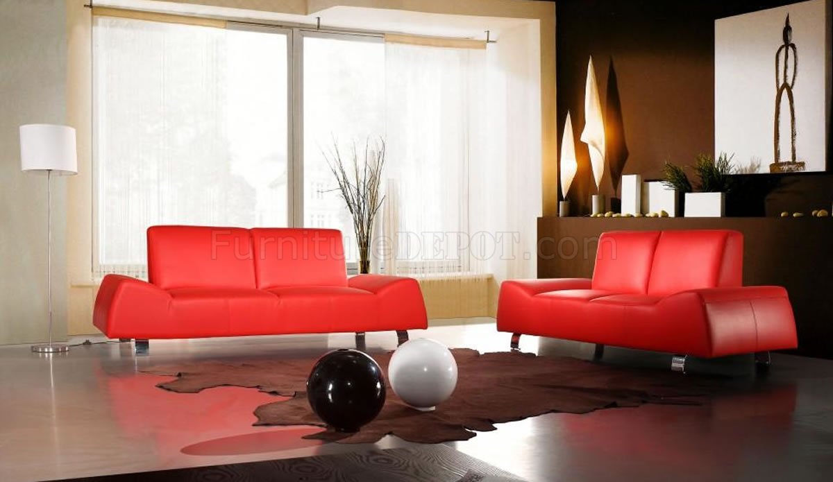 full living room sets on Red Full Italian Leather 3pc Modern Stylish Living Room Set