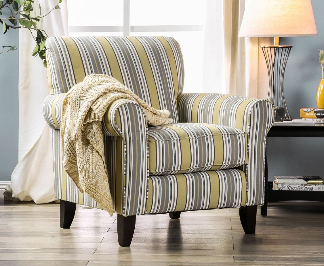 Wilkie Accent Chair SM8311CH in Yellow & Gray Striped Fabric