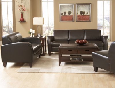 Dark Chocolate Bycast Leather Contemporary Living Room Sofa