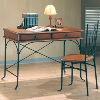 Dark Wood Office Desk on Warm Wood   Dark Metal Two Tone Classic Home Office Desk W Chair