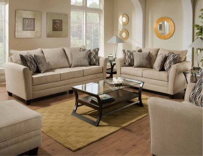 Beige Jute Microfiber Modern Sofa & Loveseat Set w/Options