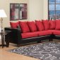 Red Fabric & Black Vinyl Modern Sectional Sofa w/Wood Legs