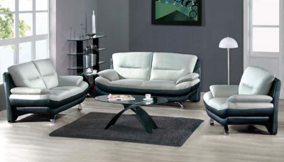 Two-Toned Grey & Black Leather 7068 Contemporary Living Room