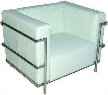White Bi-Cast Leather Modern Chair w/High Polished Metal Frame