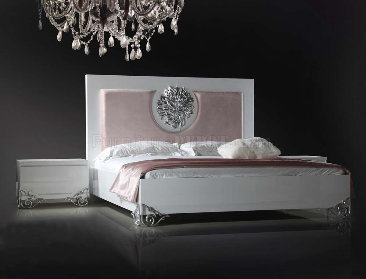 White Lacquer Finish Modern Bedroom w/Optional Casegoods VGBS Emma
