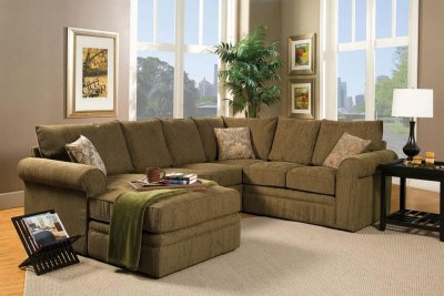 Contemporary Sectional Sofa and Ottoman Set in Chenille Fabric