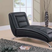 Black Leather Contemporary Chaise Lounger W/Metal Legs