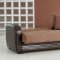 Elegant Truffle & Brown Living Room with Sleeper Sofa & Storage