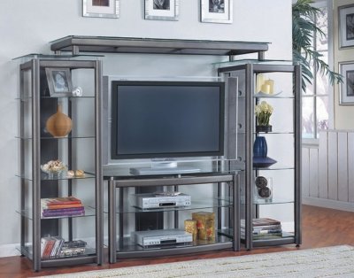 Dark Gray Contemporary TV Stand W/Glass Shelves