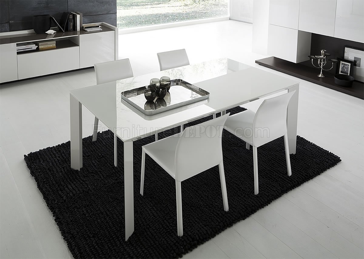 White Lacquered Glass Top Modern Dining Table W Optional Chairs
