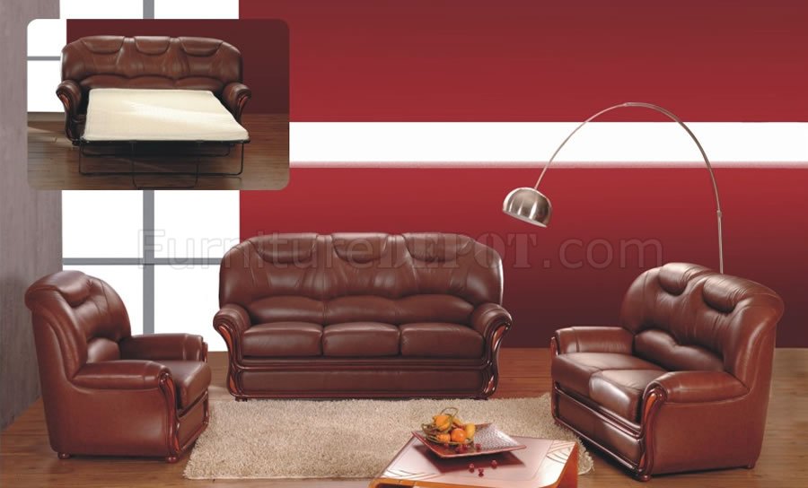 elegant living room sets on Brown Leather Elegant Living Room Set With Pull Out Bed At Furniture