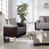 Fume Fabric & Leatherette Base Sectional Convertible Sofa Bed